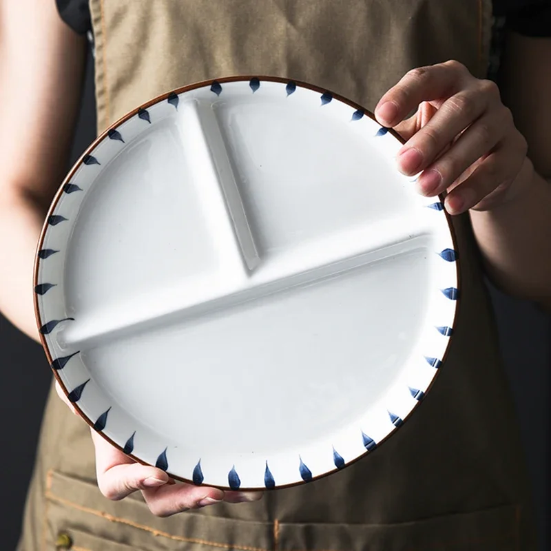 Grid Plate Three-Division Breakfast Salad Dinner Plate Fruit Tray Tableware