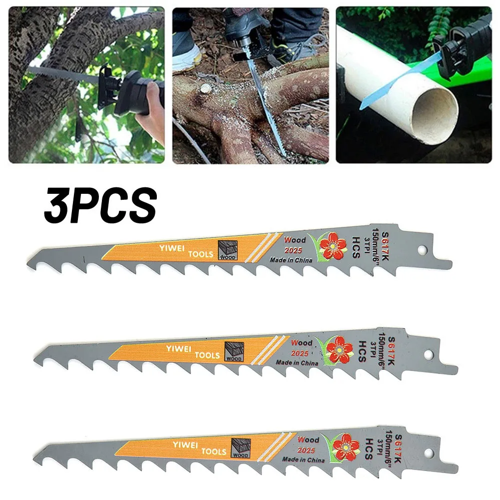 3pcs 150mm 6 Inch Reciprocating Saw Blades 3TPI HCS Saber Saw Handsaw Multi Blade For Wood Metal Plastic Pipe Cutting Tool reciprocating saw blades