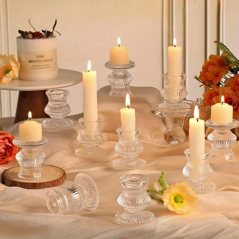 Elegant Candle Holder Set - Romantic Desk Accessories for Weddings and Holiday Decor (Set of 6)