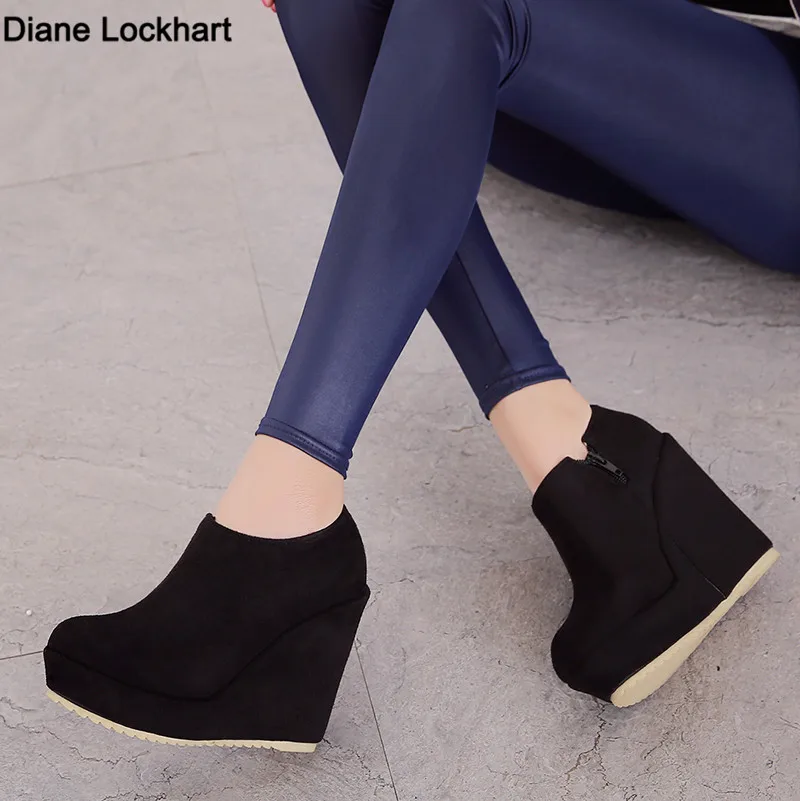 Autumn Winter Women Ankle Boots Sexy Platform Round Toe Wedges Booties Ladies Boats Mujer Size 32-43