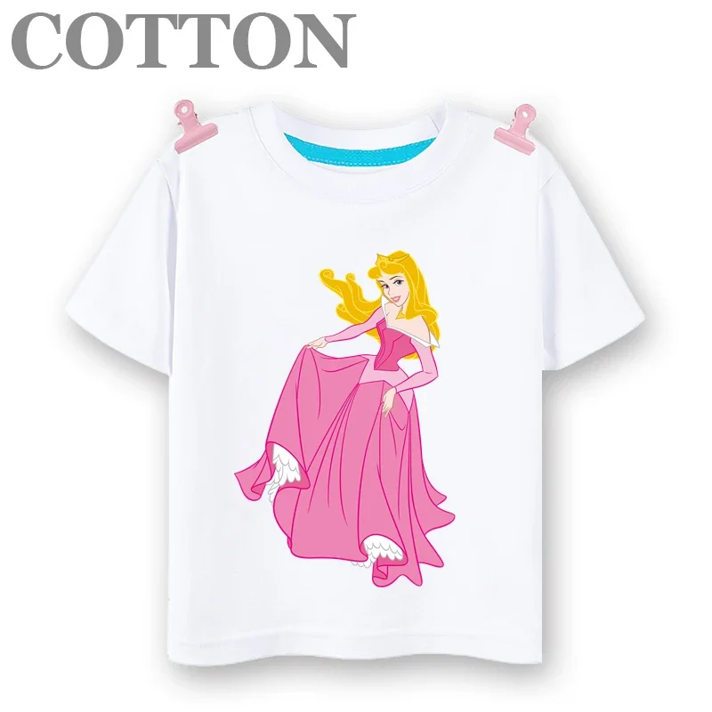 New Princess Aurora Dress Up Disney Anime Fashion Cotton Summer Children's Cartoon T-shirt Round Neck Short Sleeve Print Pattern 3