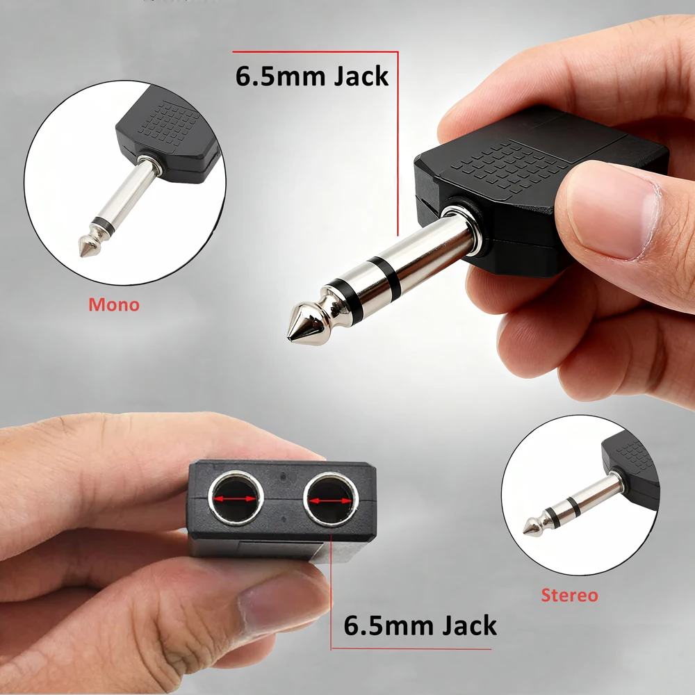6.5mm TRS to Dual 6.5mm Jack Audio Splitter 1-in 2-Out Y-Cable Audio Adapter Plu
