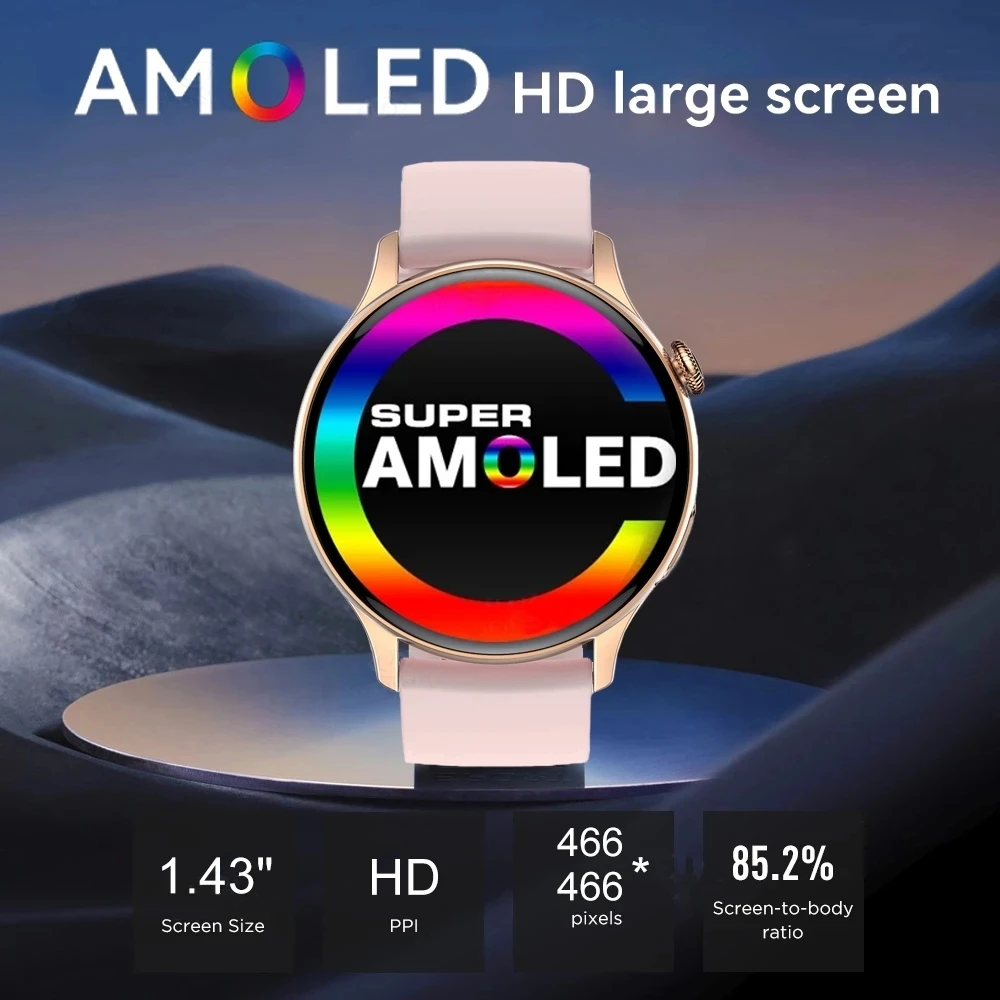 HYTRON  AMOLED HD ũ, IP68   Ʈġ, ׻ ǥ ð, 466*466, 1.43 ġ, ο м Ʈ ġ