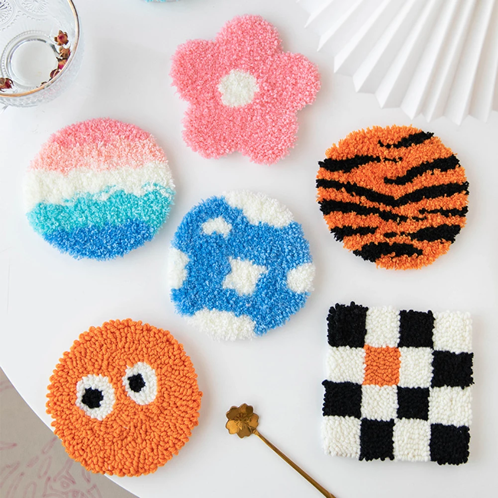 

Crochet Knitting Coasters Material Package Set Checkerboard Grid Flowers Coaster Gift Handmade DIY Poke Embroidery Home Decor