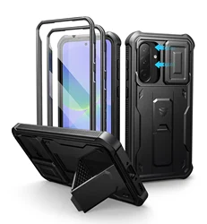 Heavy Duty Shockproof Phone Case with Built-in Magnetic Sliding Camera Cover (Black)