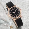 4PCS/Set Women's Fashion Watch Round Dial Leather Strap Quartz Watch with Black White Heart Bracelet 4