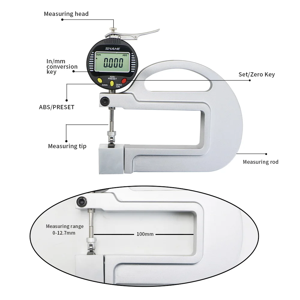 0.001mm 0-12.7mm Leather Thickness Gauge Digital Micron Thickness Gauge Meter