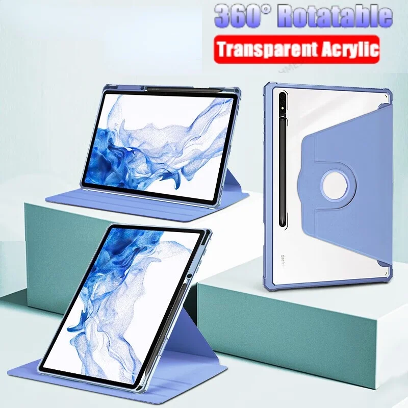 

360° Rotation Acrylic Case For Samsung Galaxy Tab S9+ 2023 S6 Lite 10.4" S7 S8 11" A8 10.5 S7 Plus S7 FE 12.4 With Pencil Holder