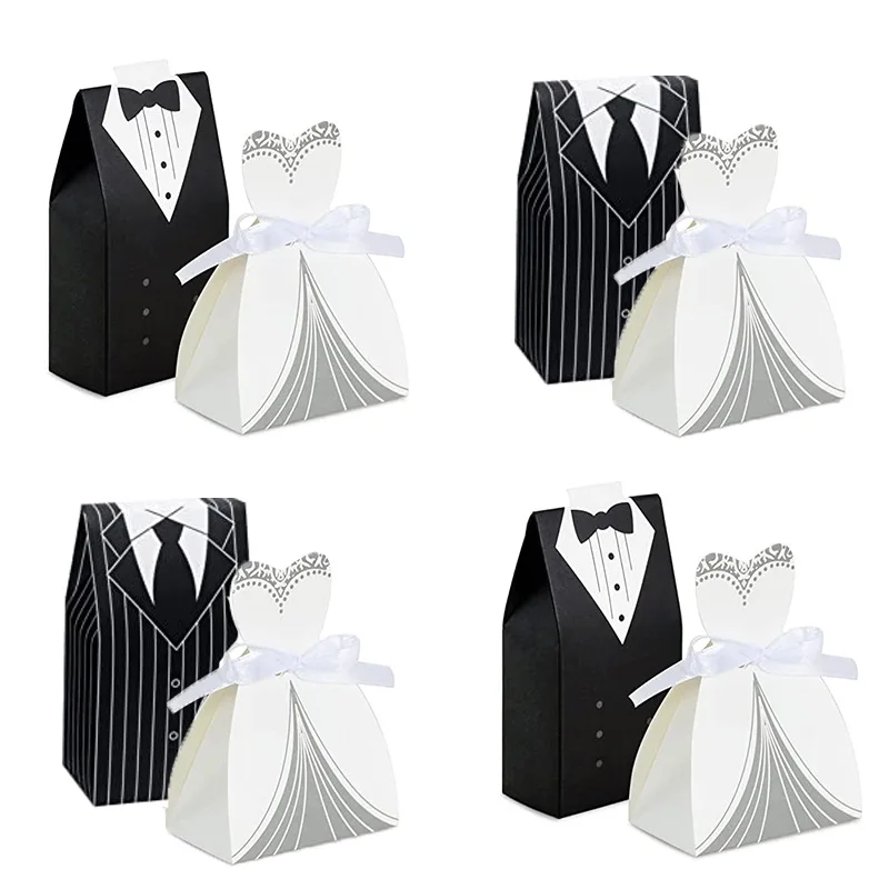 

50pcs European Style Candy Packaging Box Creative Groom Bride Suit Wedding Dress Candy Box Gift Packaging Storage Box
