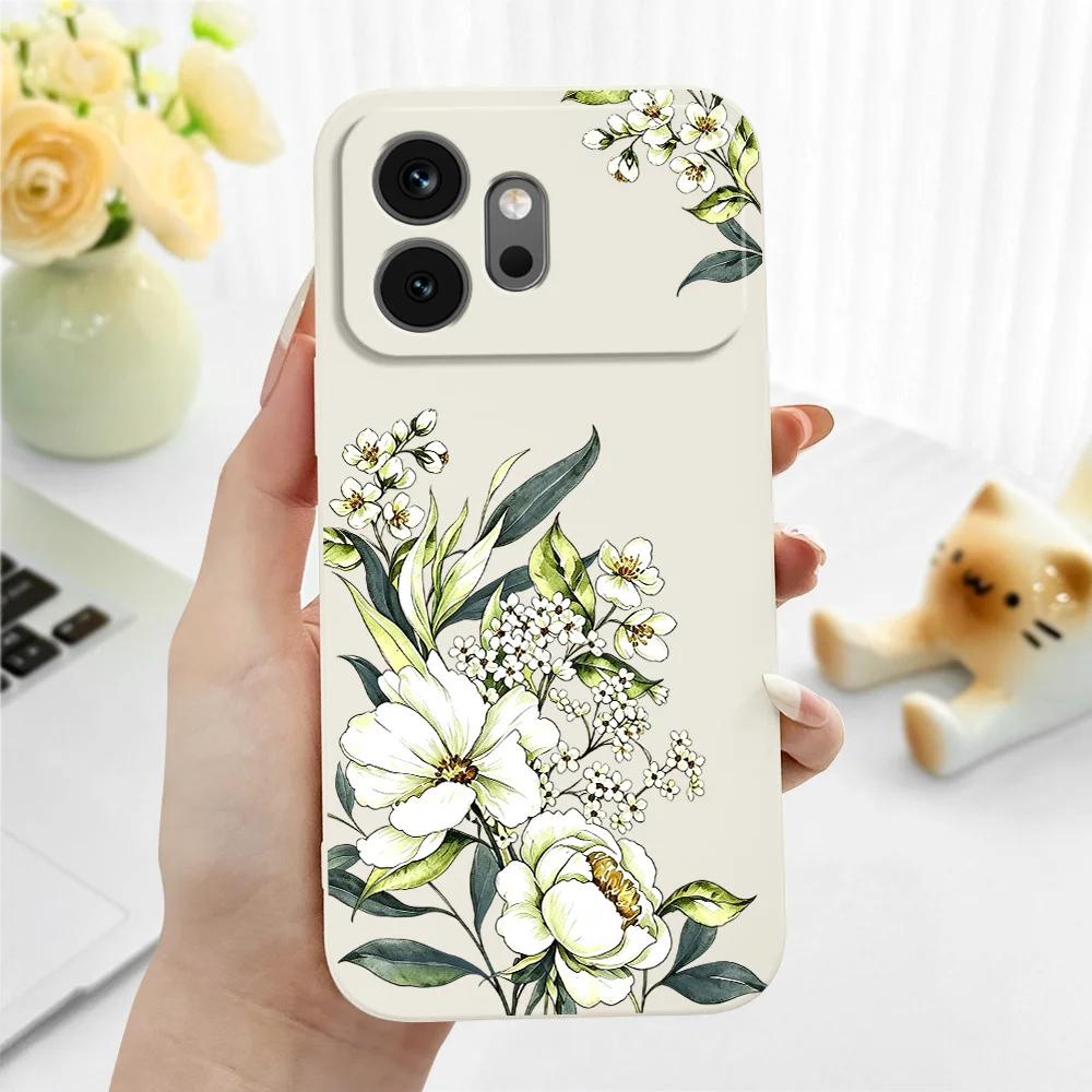 Elegant White Peony Silicone Soft Phone Case