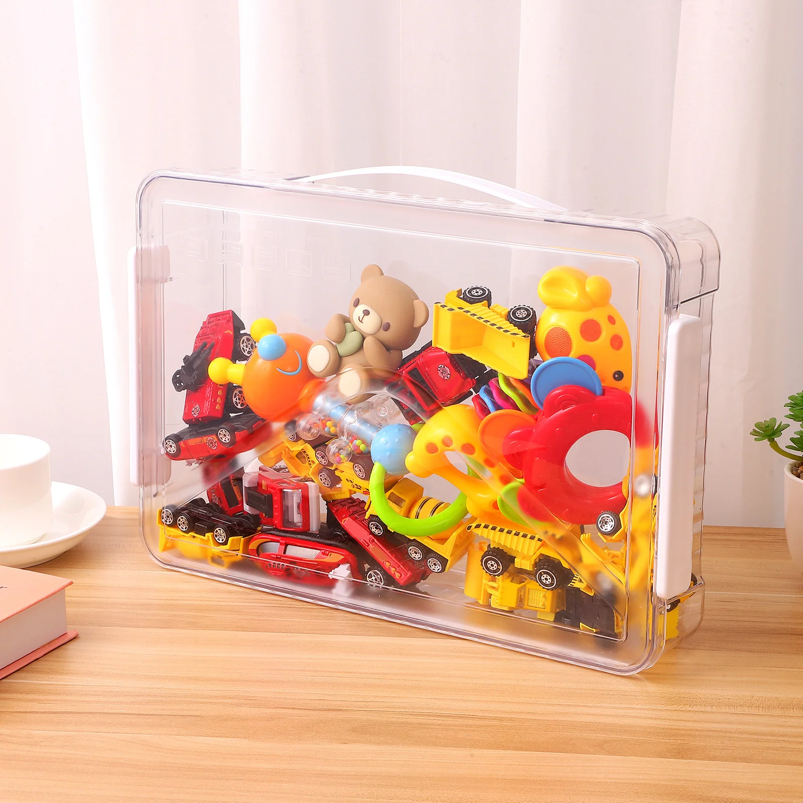 투명 문서 상자 대용량 플라스틱 파일 보관함 휴대용 파일 보관 케이스 손잡이