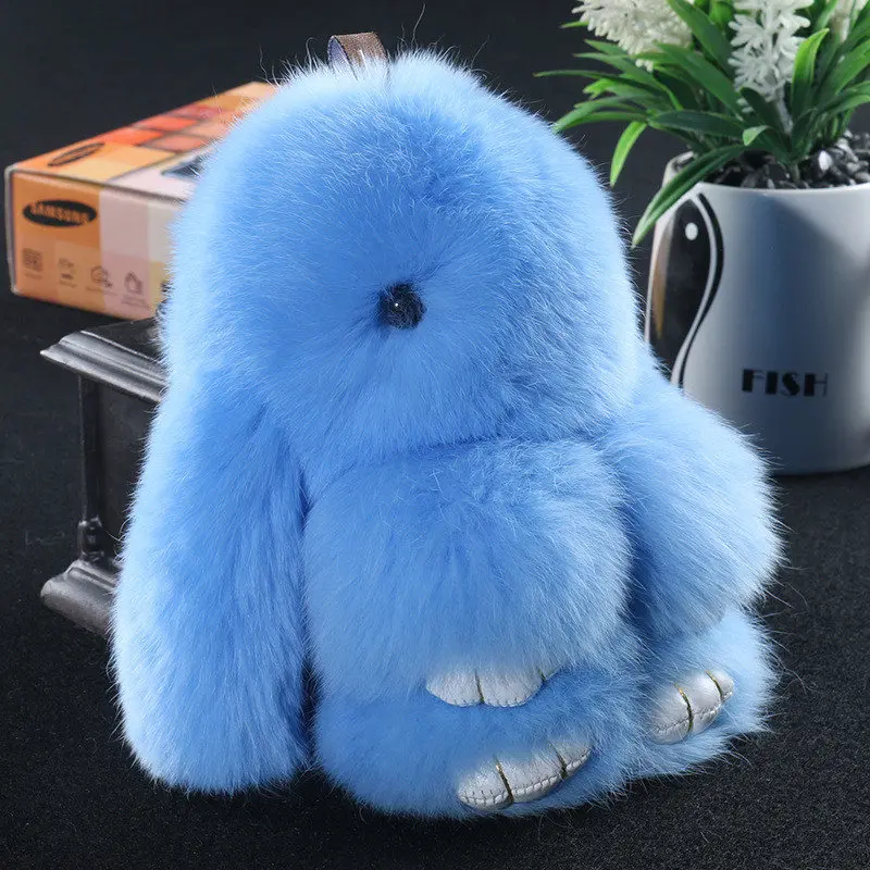 Wholesale Cute Animal Car Pom Pom fluffy Keychain Flocking Plush Rabbit  Doll Keychain Fur Bom Bom Bag Pendant PomPom fur fluffy Key chain From  m.