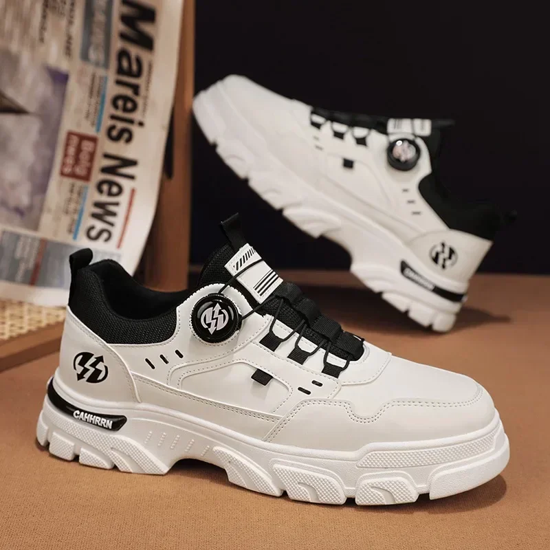 Low-top Mens Casual Shoes Quality Men Boots Rotating Button Men Leather Casual Shoes Trend Work Footwear 2024 New Erkek Ayakkabı 4