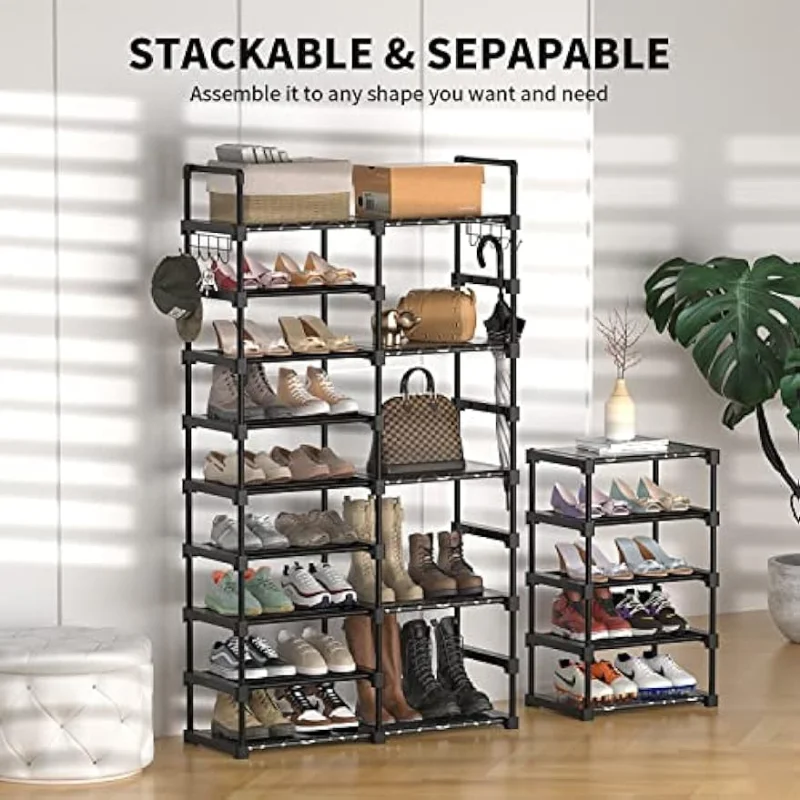 Large Shoe Organizer Closet for Entryway Bedroom Hallway, 9 Tier 72 Pair Heavy  Duty Shoes Shelf Storage with Side Metal Hook, B - AliExpress