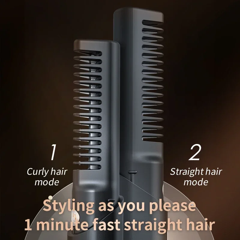 Portable Wireless Electric Hair Straightener Brush 2 IN 1 Heating Home Travel Womem Anti-scalding Straight Curly Comb hair straightener,hair straightener brush,hair straightener comb,hot air hair brush