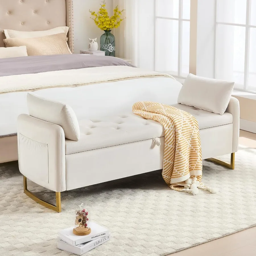 Tufted Gold Storage Bench 1