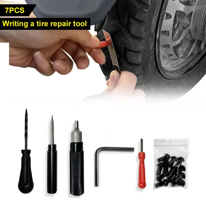 Kit Riparazione Pneumatici Tubeless Per Moto – Pistola Iniettore Con 32 Tappi A Fungo, Lima E Chiave – Senza Smontare La Ruota
