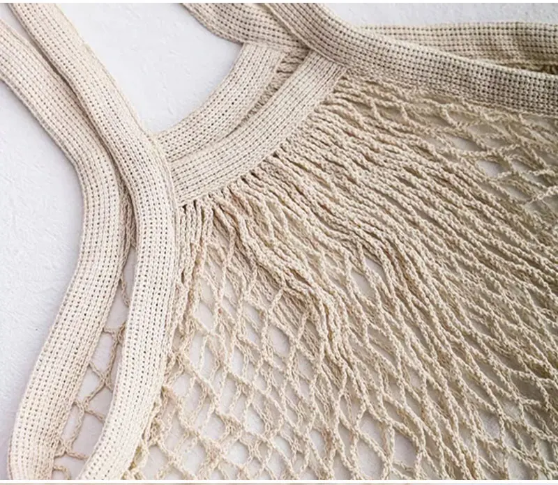 Wiederverwendbare Einkaufstaschen aus Baumwollnetz, Waschbare Tragbare Gemüsetasche, 100% Baumwollnetz Einkaufstasche mit Griffen – Detail 5