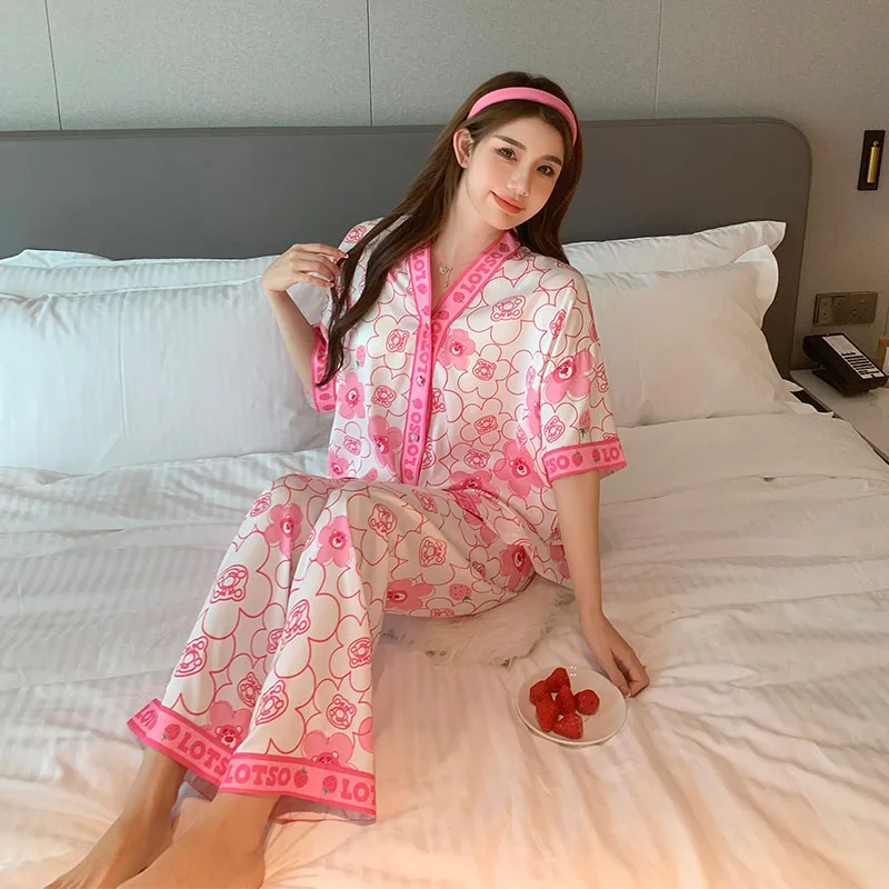 

High Quality Women's Pajamas Set Beautiful Flower Print Pajamas Casual Home Pajamas Women Petite New