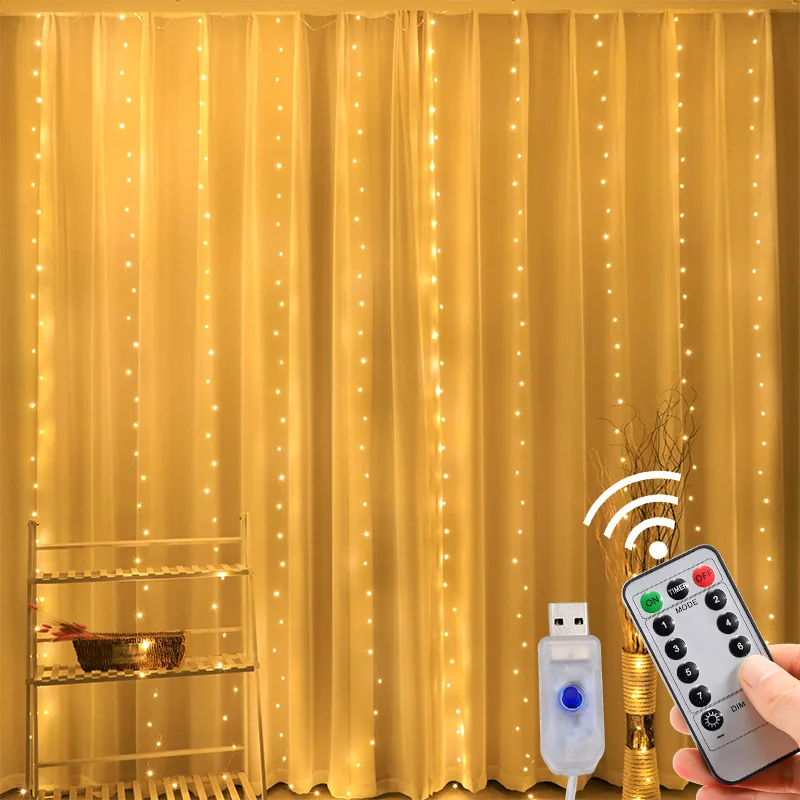 

LED Curtain String Lights Christmas Decoration Remote Control Holiday Wedding Fairy Garland for Bedroom Outdoor Indoor Wall Home