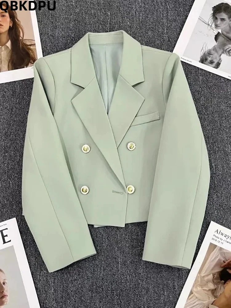 Korean Cropped Slim Blazer Jackets Solid Color Double Breasted Suit Coats Casual Office Zevity Overcoat Spring Elegant Chaquetas