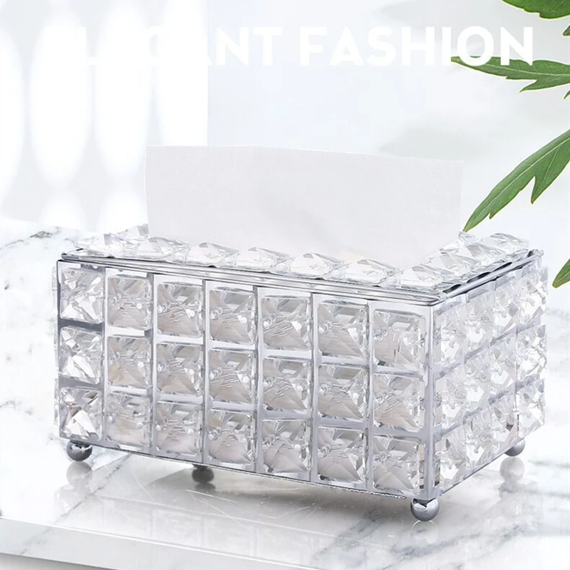 Crystal Glass Tissue Box Cover Home Hotel Car Pen Holder Tools Cosmetic Accessories Desktop Storage Racks Decoration Paper Towel 2