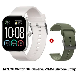 HAYLOU Smartwatch with 2.01 HD Display and Bluetooth Voice Calling - IP68 Waterproof Fitness Tracker (White-22MM Green)