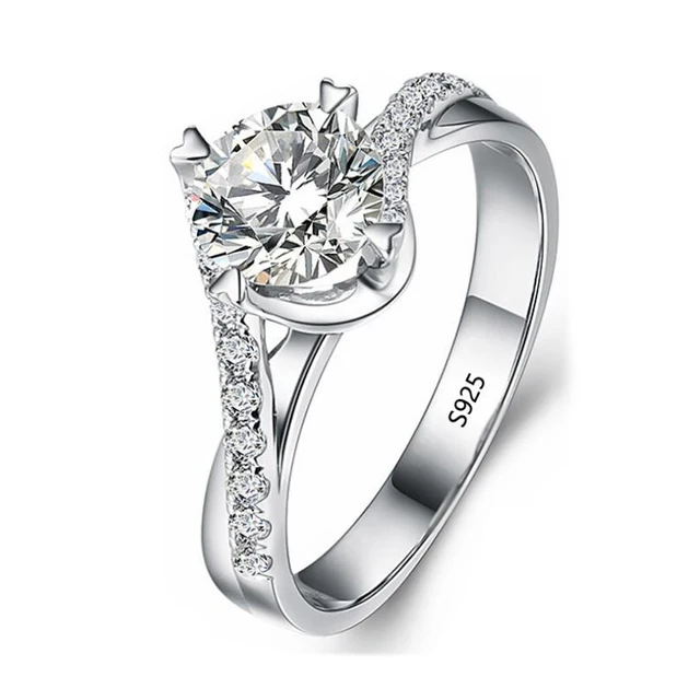 With Certificate Original 18K White Gold Color Ring Luxury 2.0ct Lab Diamond Wedding Bands Bride Women anillos de plata ley 925 R071