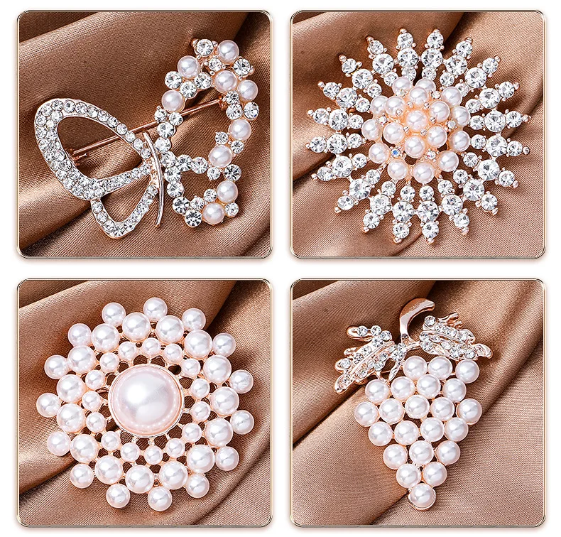 Spring Fashion Pearl Brooch Elegant Crystal Rhinestone Brooch Pins For Women  Girl Weddings Jewelry