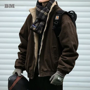 Giacca in pile polare vintage giapponese da uomo invernale giacca spessa di alta qualità coreano streetwear coppia allentata cappotto caldo alla moda maschile 1