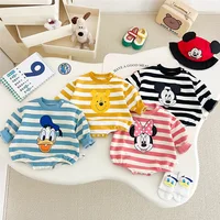 Baby Trendy Stripe Cartoon Disney Rompers Infant Duck Donald Minnie Mickey Mouse Casual Long Sleeve Girl Boy Pooh Bear Bodysuits