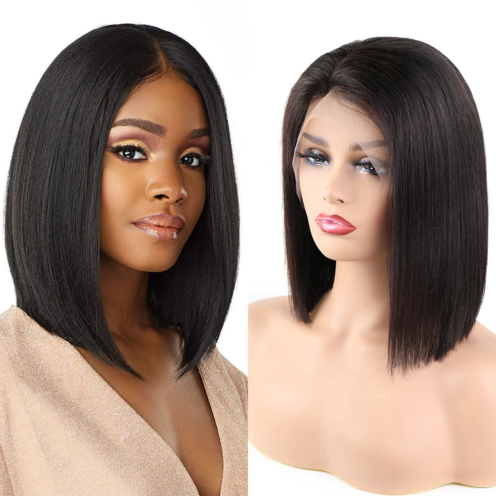 

HD Transparent Lace Frontal Human Hair Wigs Pre Plucked Brazilian Straight Bob 13x4 Lace Front Human Hair Wigs for Black Women