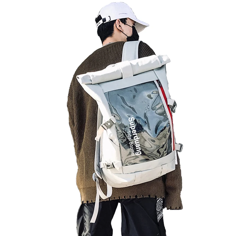 

2023 Fashion Backpack Women Oxford Cloth Waterproof School Bag Hip Hop Large Capacity Roll Top Men Rucksack New Travel Backbag