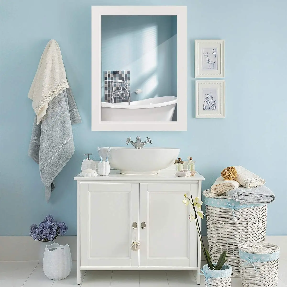 NEW Mirrored Bathroom Cabinet, Wall Mount Storage Cabinet with Single Doors,Hanging Medicine Cabinet for Bathroom (White) 3