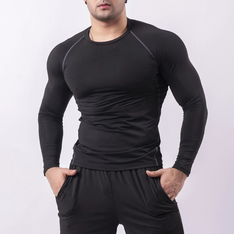 Plus 7XL 6XL Long Sleeve T Shirt Men Elastic Training T-shirt Gym Fitness Workout Tights Sport Jersey Athletic Running Shirt Men 5