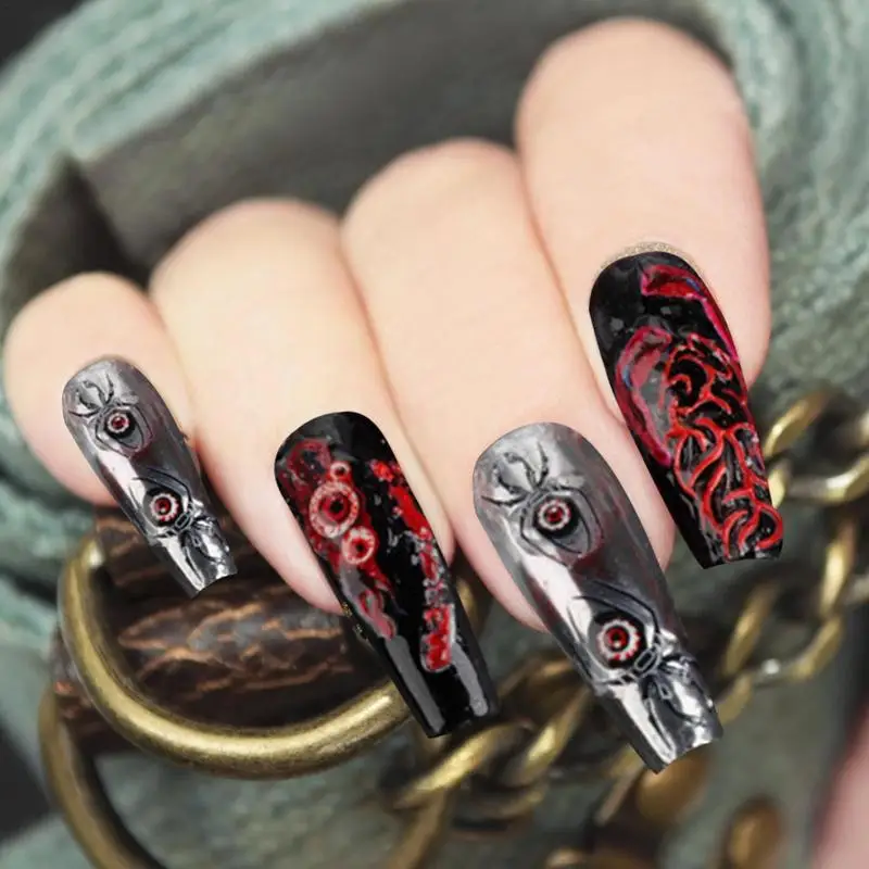 Halloween Nail Stickers 5D Skeleton Ghost Pattern Nail Decals Self-Adhesive Creepy Cosplay DIY Nail Art Decorations For Women 4