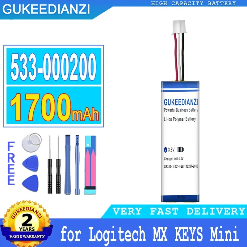 

GUKEEDIANZI Battery for Logitech MX KEYS Mini YR0084 920-010514 for Keyboard, Big Power Battery, 1700mAh, 533-000200, 533000200