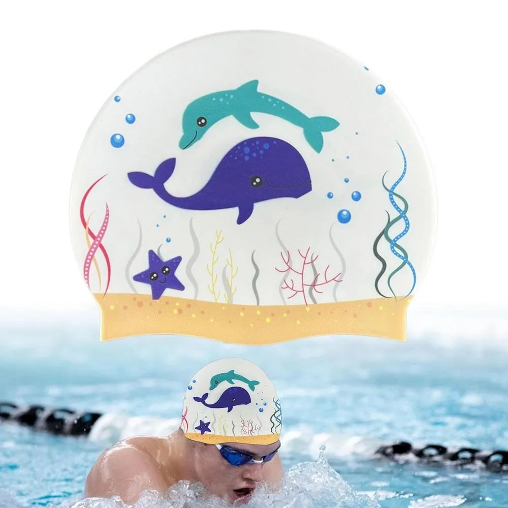 

Silica Gel Swimming Cap New Elastic Cartoon Pattern Diving Hat Waterproof Ears Protect Bathing Caps Adult Kid