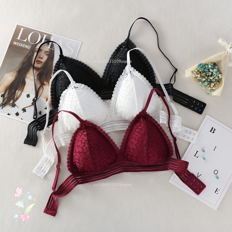 Sexy Lace Women  Bra No Steel Ring Beauty Back Wrapped Chest Comfortable Deep VBrassiere Stretch Triangle Cup Padded Underwear