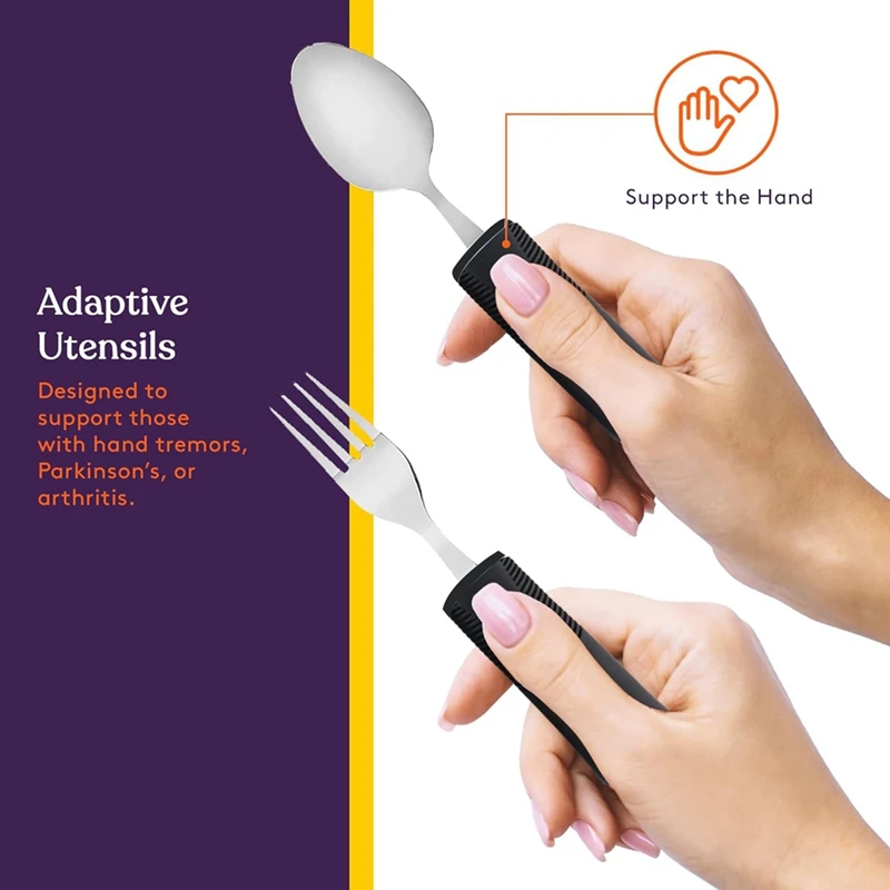 Adaptive Utensil Non-Weighted, Non-Slip Handles For Hand Tremors, Arthritis, Parkinson's Or Elderly Use 5Pack 3