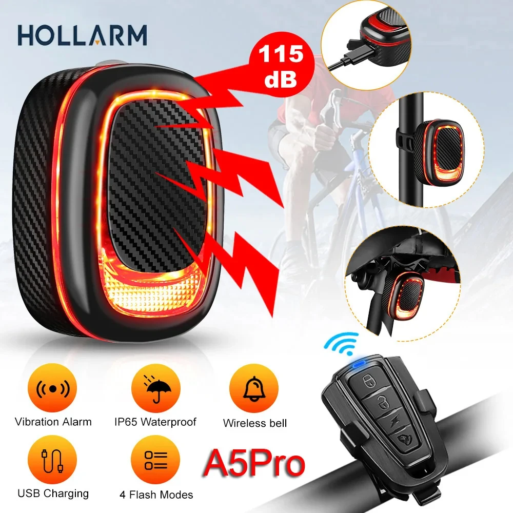 Bicycle Alarm Taillight Burglar Bike Light USB Charging Smart Auto Brake Sensing Remote Control Waterproof Bicycle Lamp