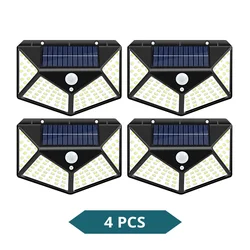 Solar-Powered Outdoor Motion Sensor LED Garden Lights - Waterproof Wall and Street Illumination (100LED 4 Pieces)