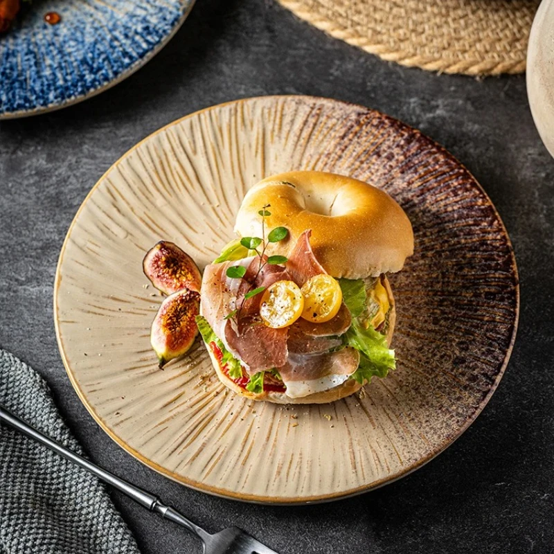 Ceramic Western Cuisine Plate Eight Inch Underglaze Color Flat Plate European Household Circular Vegetable Dish