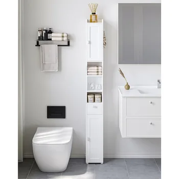 White Bathroom Cabinets 1 HooK Bathroom Storage Cabinet Narrow Toilet Paper Storage Cabinet for Small Spaces Furniture Organizer 1