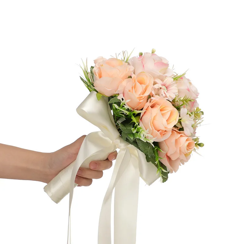 

Multiple Style Wedding Bouquet Bride Bridesmaid Wedding Accessories Silk Ribbon Artificial Roses Flowers Bride Mariage Bouquet