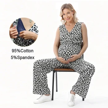 plus Size Summer Maternity Jumpsuit Sleeveless Casual Party Outfit Loose Long Pants Breastfeeding Clothes for Pregnant Women