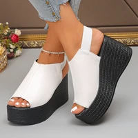 Femmes sandales de haute qualité été en cuir sandales à talons compensés femmes 2025 nouvelle plate-forme talons hauts chaussures Sexy bout ouvert sandales élégantes 3