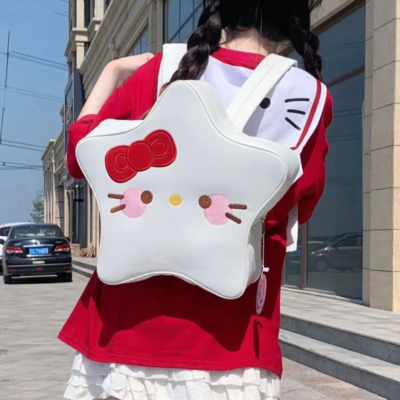 

Sanrio Y2K Hello Kitty Backpack Women Fashion Pu Leather Zip School Bag Girl Children Cute Gift Kawaii Travel Star Backpack