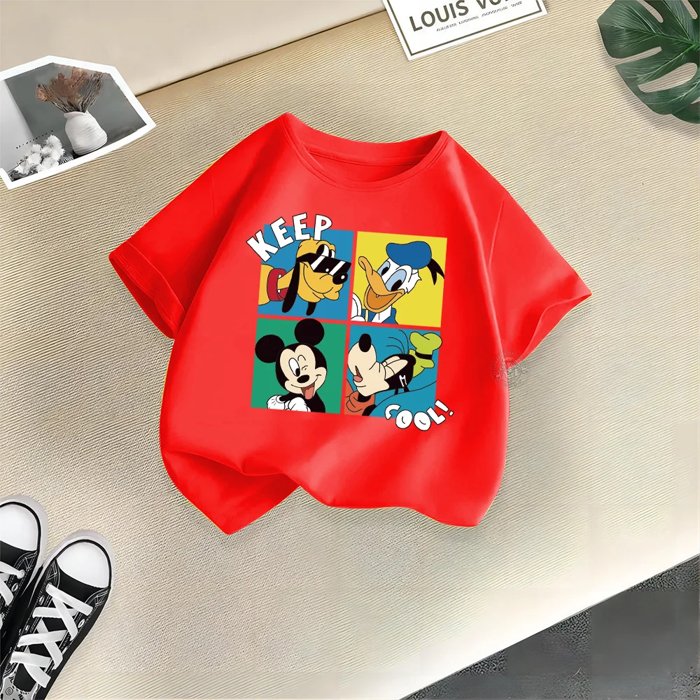 Disney Family Summer lively children's cotton T-shirt Cute sunny cartoon boy Girl T-shirt Fashion casual children's clothing 2
