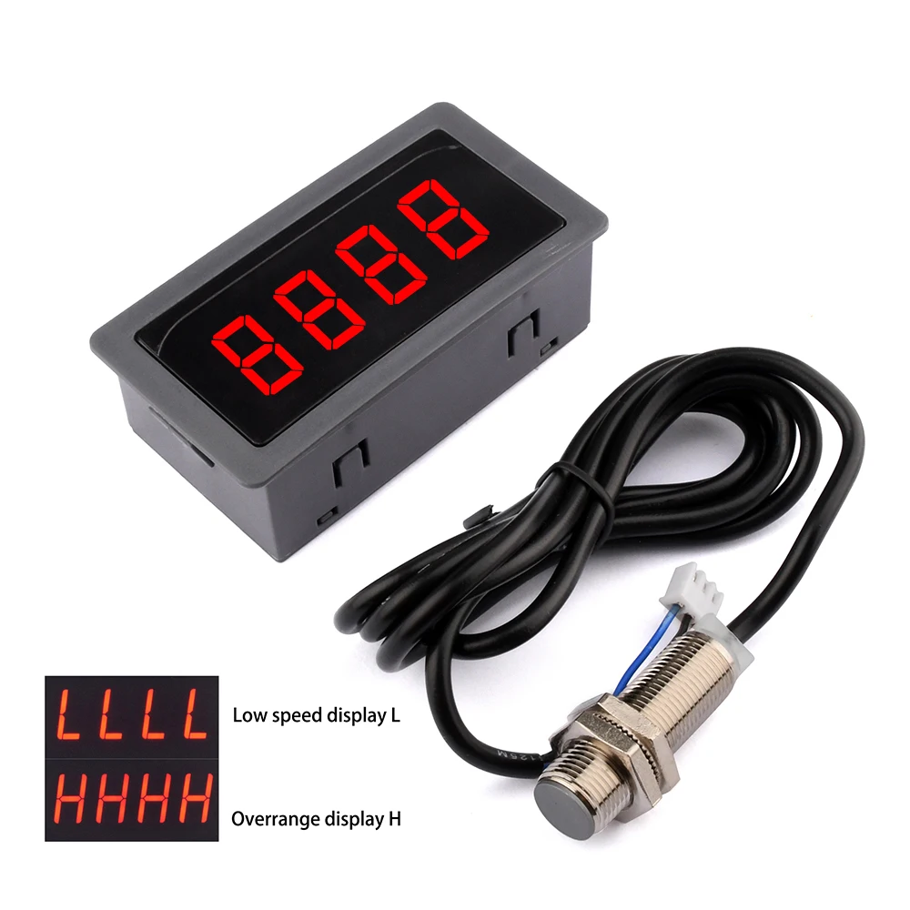 4-Digital-LED-Display-Tachometer-Gauge-NPN-DC-8-24V-10-9999RPM-RPM ...